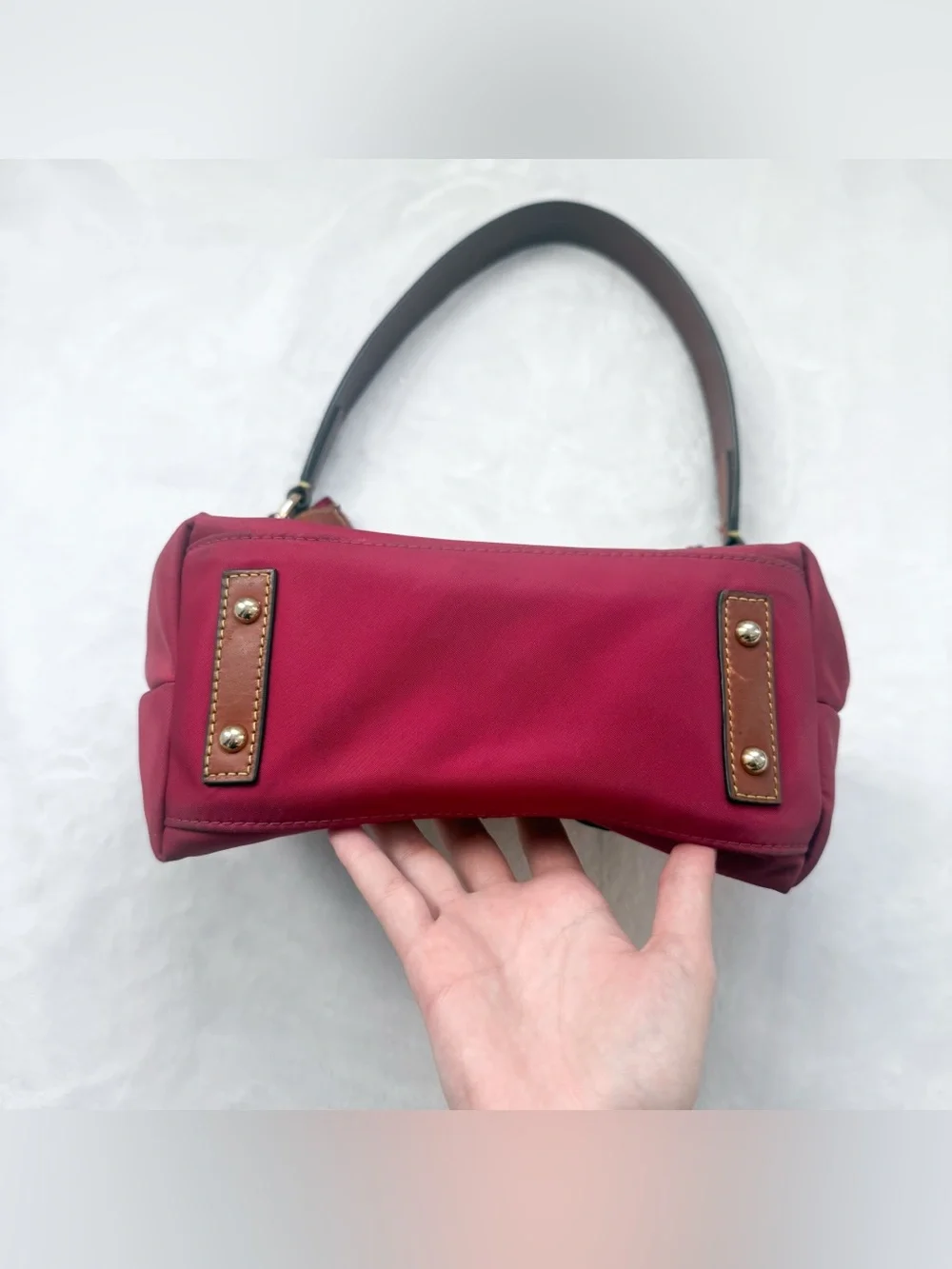 Dooney & Bourke Wayfarer Maroon Nylon/Leather Zip Hobo Bag GUC
